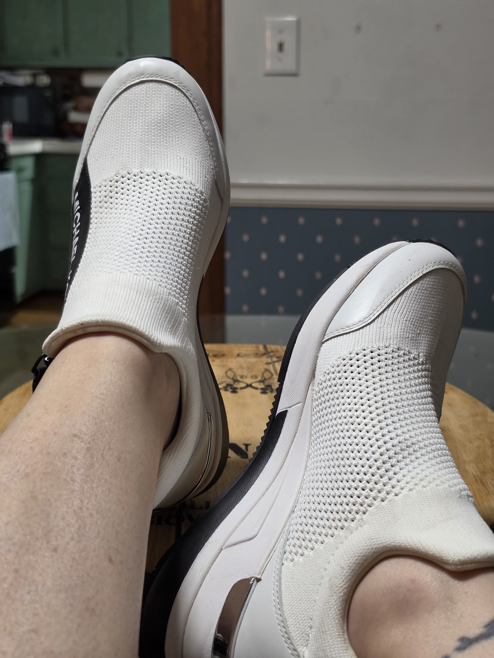 Michael Kors White and Black Knit Slip-On Sneakers